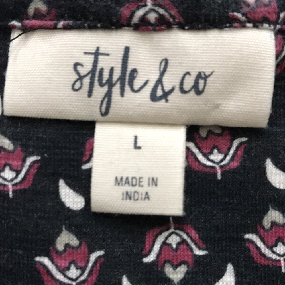 Style & co Sleeveless Tunic Floral Print Black Purple Tie String V-neck … - Picture 10 of 15